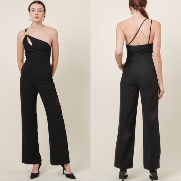 Nwt Anthropologie line and dot VAUGHN JUMPSUIT black one shoulder gold ring - Picture 1 of 10